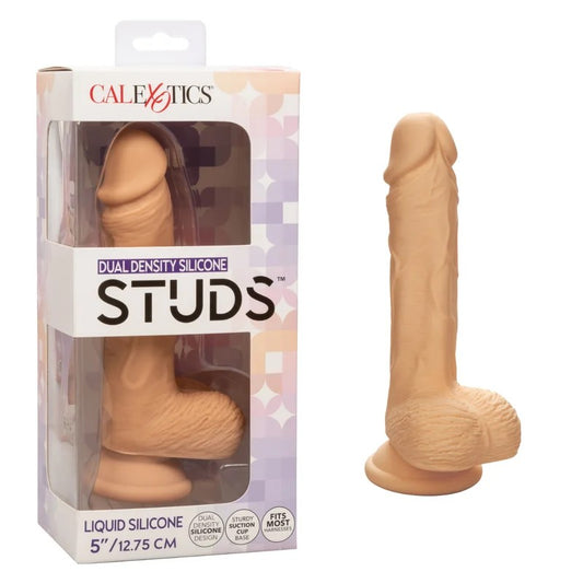 Calexotics–SiliconeStuds5″DualDensityLiquidSiliconeDongwithBalls(LightFlesh)