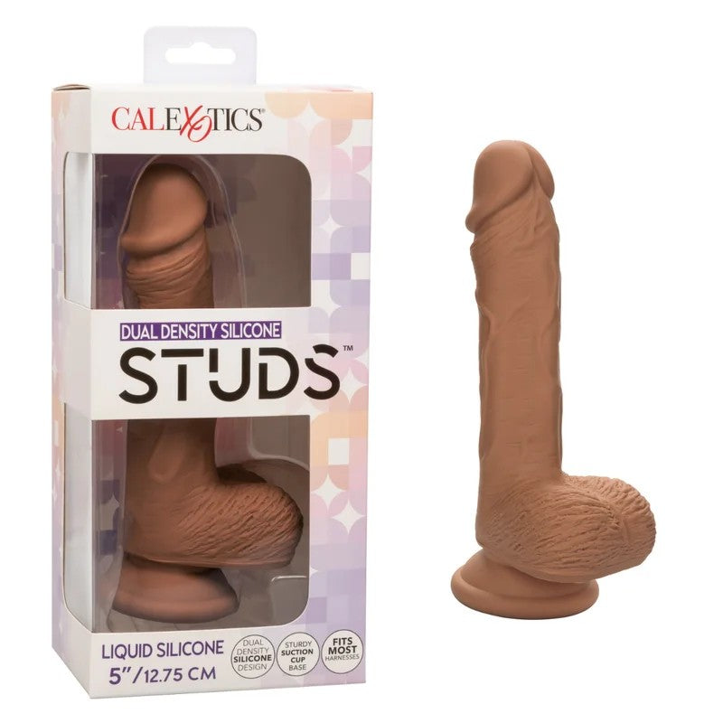 Calexotics–SiliconeStuds5″DualDensityLiquidSiliconeDongwithBalls(Brown/MediumFlesh)