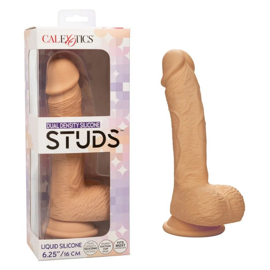 Calexotics–SiliconeStuds6.25″DualDensityLiquidSiliconeDongwithBalls(LightFlesh)