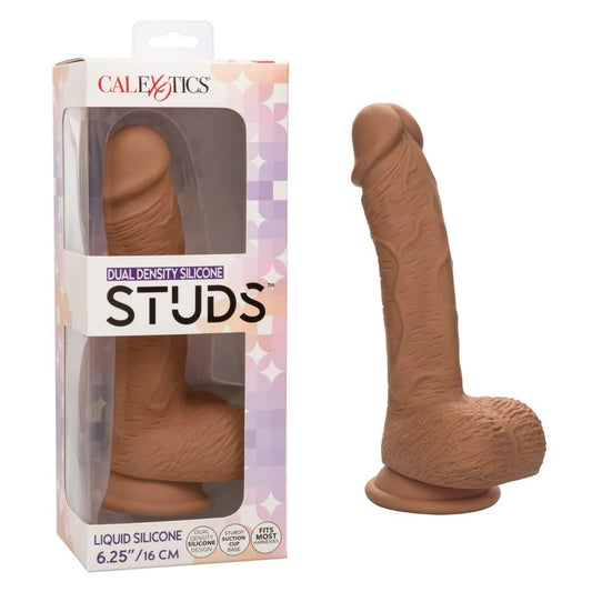 Calexotics–SiliconeStuds6.25″DualDensityLiquidSiliconeDongwithBalls(Brown/MediumFlesh)