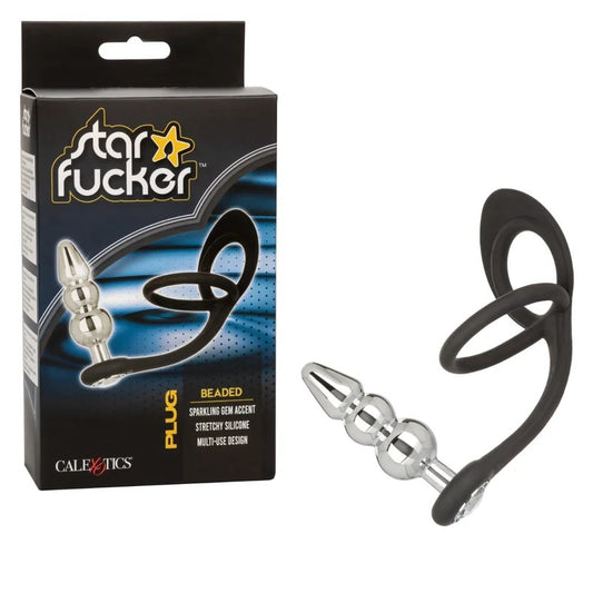 Calexotics–StarFuckerDualCockRingGemPlug–Beaded(Black/Silver)