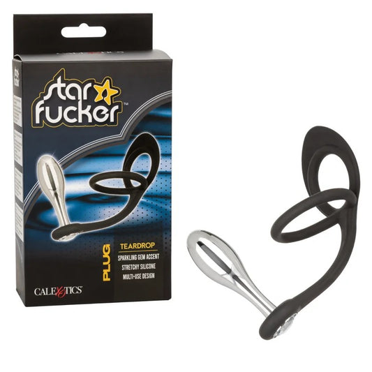 Calexotics–StarFuckerDualCockRingGemPlug–Teardrop(Black/Silver)