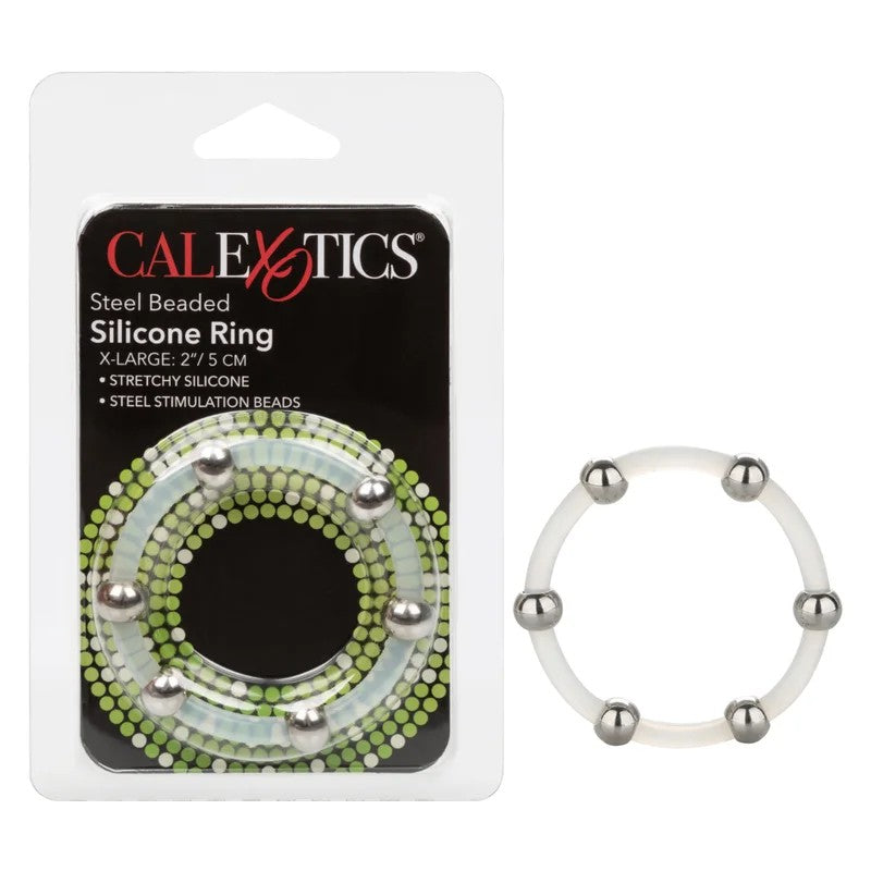 Calexotics–SteelBeadedSiliconeCockRing–ExtraLarge(White)