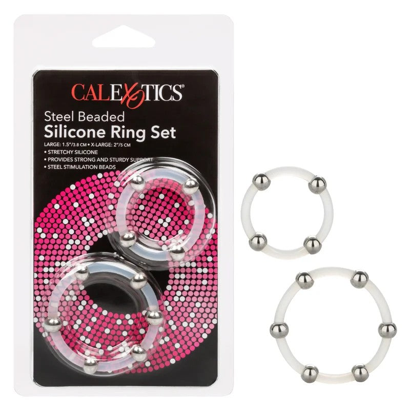 Calexotics–SteelBeadedSiliconeRingSet(White)