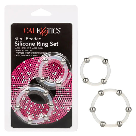 Calexotics–SteelBeadedSiliconeRingSet(White)