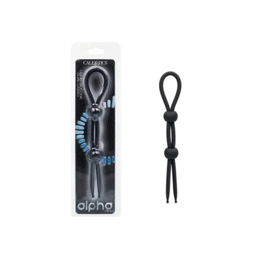 CalexoticsAlpha™LiquidSiliconeDualLassoAdjustableCockRing–(Black)