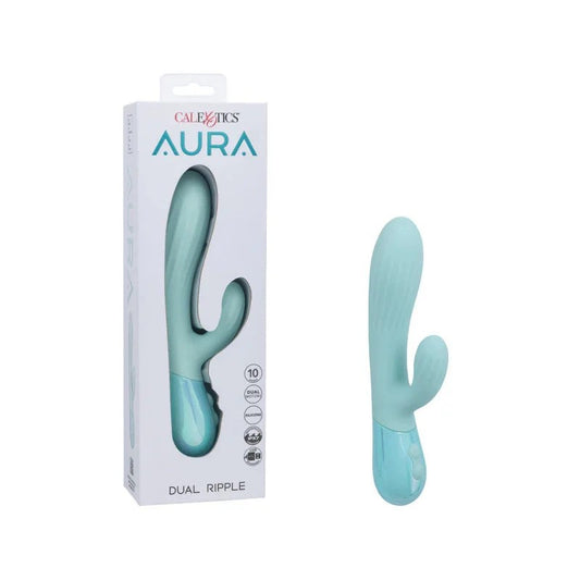 CalExoticsAuraDualRippleRabbitVibrator–(Teal)