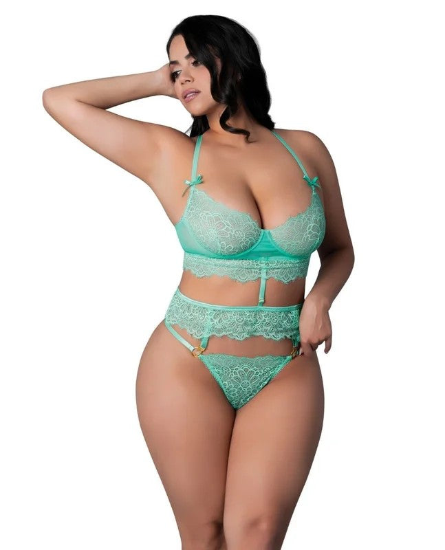 CaribbeanCrushDemiLongLineBraw/Thong&RemovableWaistFlounce–AquaQN