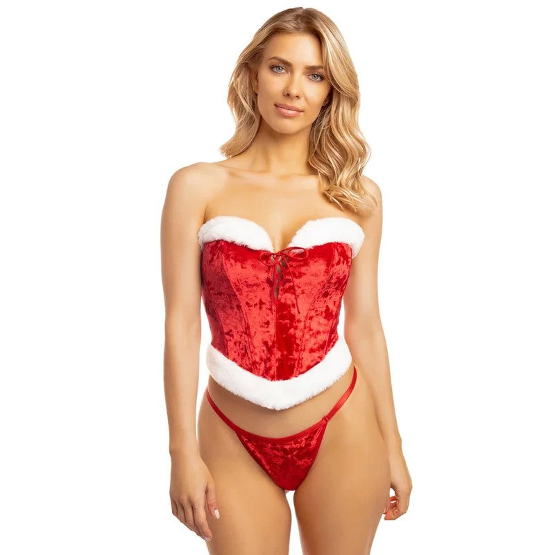 ChristmasHolidaySanta’sEntourageVelvetBustierBra&G-StringSet/SantaHat