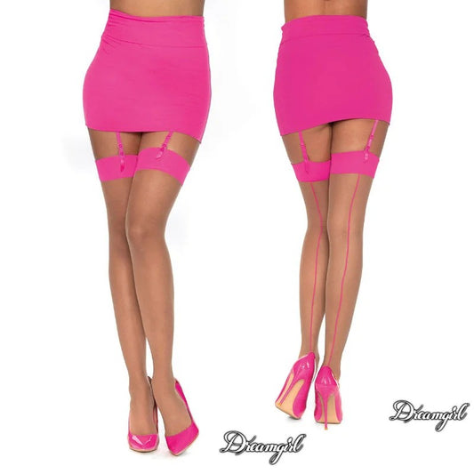 Dreamgirl–CubanHeelSheerThighHighInNude/HotPink–(OSFM)
