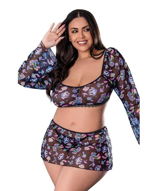 HazyDayzShroomsCropTopwithSkirt&Thong–QueenSize