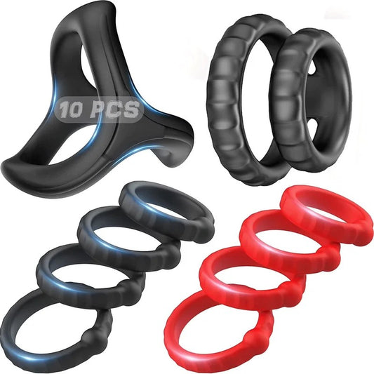 KEREROSiliconePenisRingSetSexToysforMen,10PCSMen’sRingsPenisSleeveShaft,SoftStretchyMaleSexToys,AdultToys