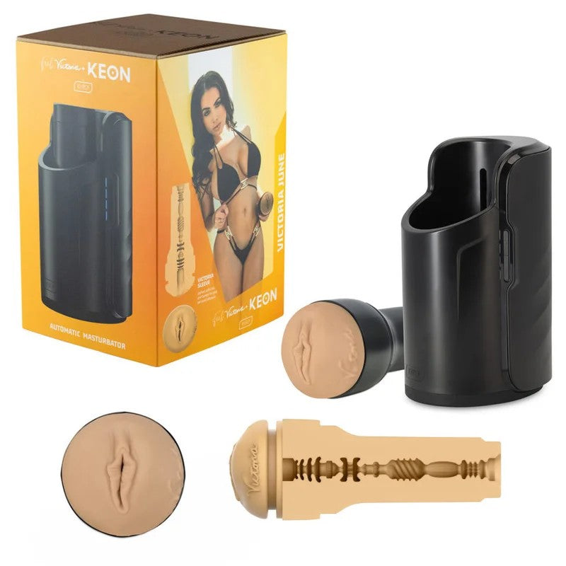 Kiiroo–FeelVictoriaJune+KeonAutomaticThrustingMasturbator(Black/LightFlesh)