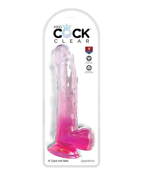 KingCockClear9″Cockw/Balls–Pink