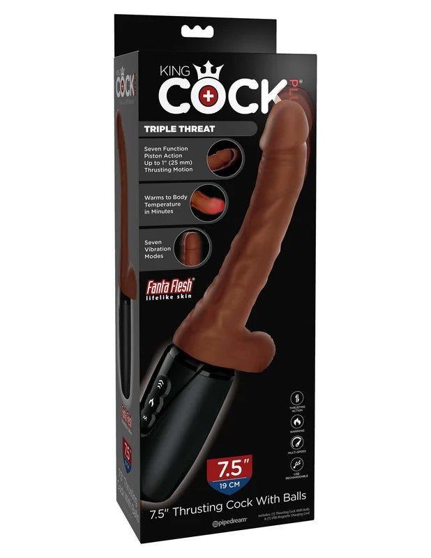 KingCockPlusRechargeableThrustingVibratorwithBalls7.5Inches