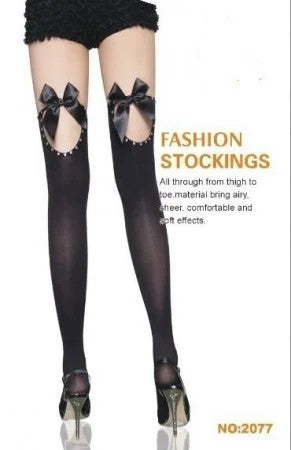 Kingspearl–Stocking–OneSizewithBowTop(Black)