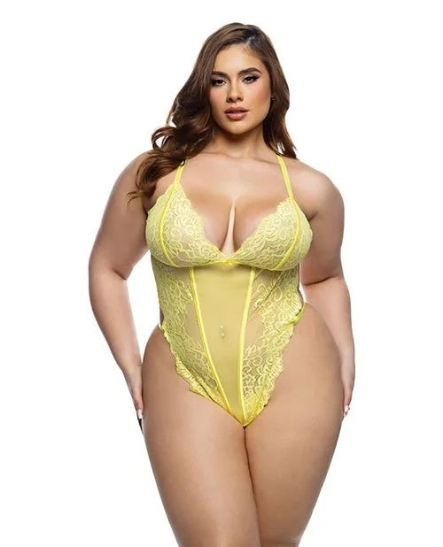 Kiss&BloomFloralEyelashLaceandMeshTeddy–Yellow1X