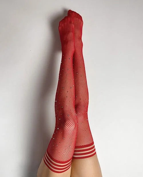 Kix’iesJoelyFishnetRhinestoneThighHighRedA