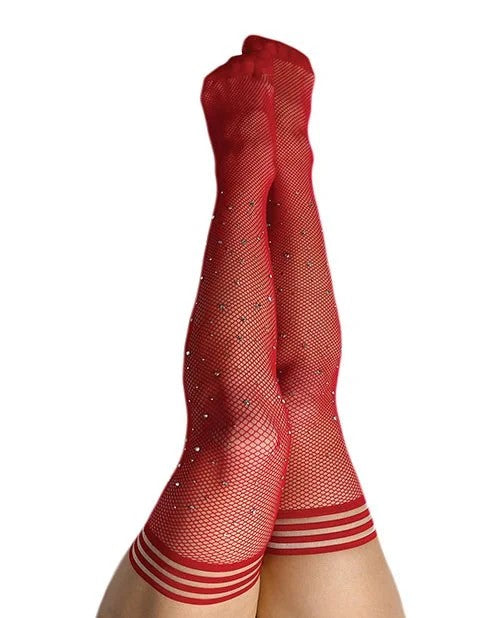 Kix’iesJoelyFishnetRhinestoneThighHighRedC