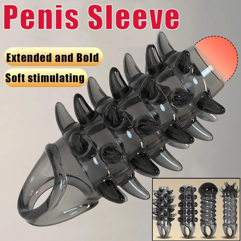 KnottedFantasyPenisSleeve–StretchyCockRingDelayEjaculationCondomSexToyforMen