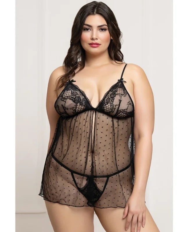 LaceandDotMeshBabydollw/G-String–BlackQN