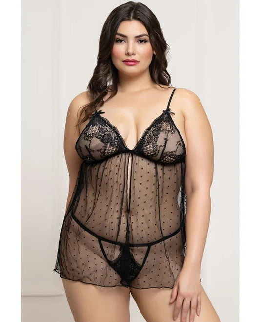 LaceandDotMeshBabydollw/G-String–BlackQN