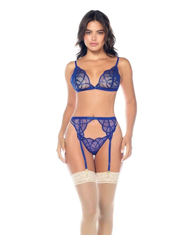 LaceBralettew/G-String&Garter3pcSet–SapphireBlueL/XL