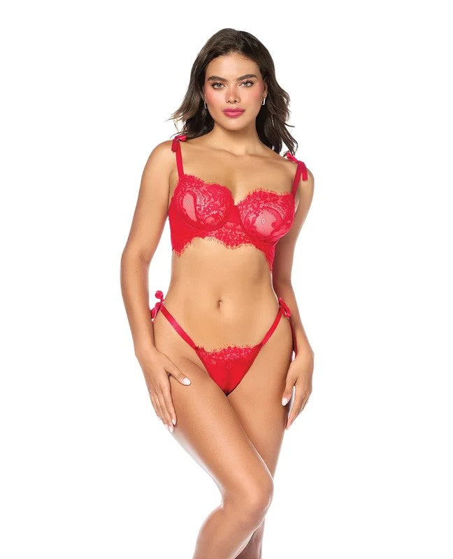LacedinConfidenceBralette&G-Stringw/TieStraps–RedL/XL