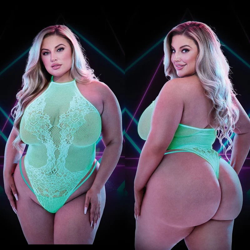 Lapdance–LaceTeddyGlowInDarkwithNipplePasties–Queen/PlusSize(Green)