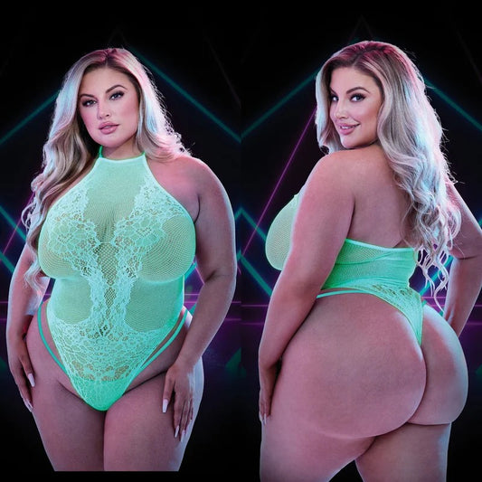 Lapdance–LaceTeddyGlowInDarkwithNipplePasties–Queen/PlusSize(Green)