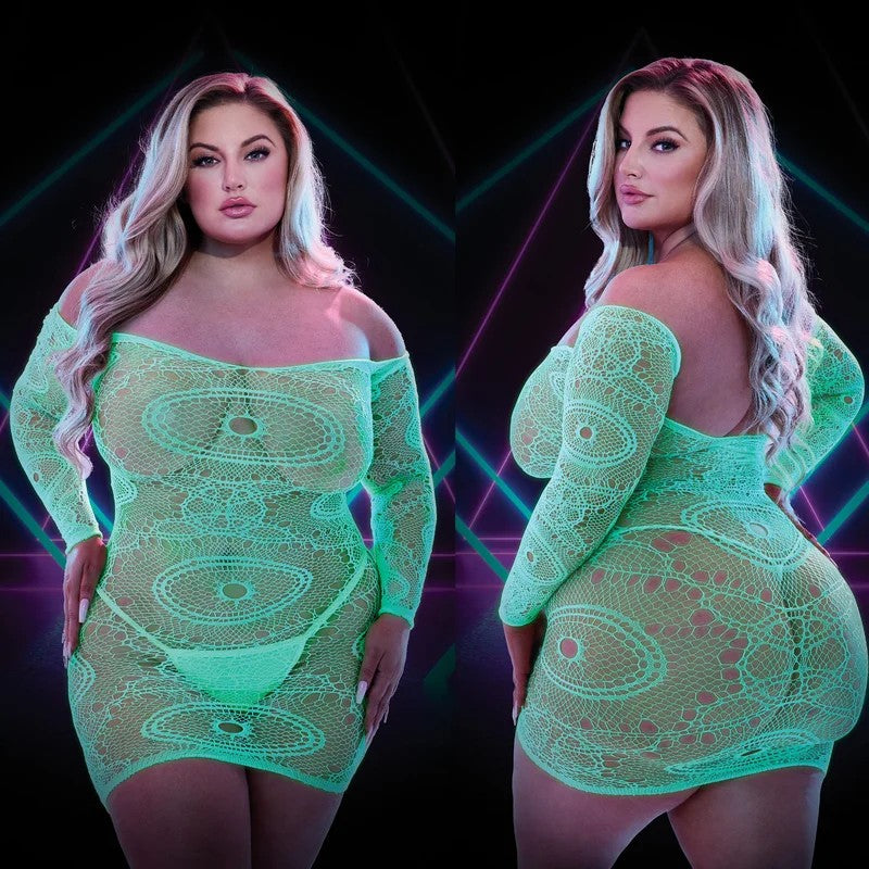 Lapdance–LongsleeveMini-DressGlowInDarkwithNipplePasties–Queen/PlusSize(Green)