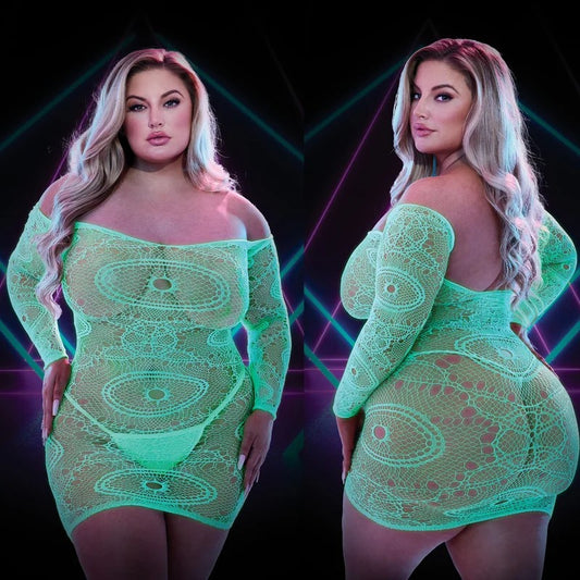 Lapdance–LongsleeveMini-DressGlowInDarkwithNipplePasties–Queen/PlusSize(Green)