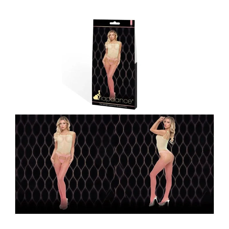 LAPDANCE–PinkMirageSuspenderBodystockingOneSize–(Cream/Pink)