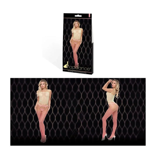 LAPDANCE–PinkMirageSuspenderBodystockingOneSize–(Cream/Pink)