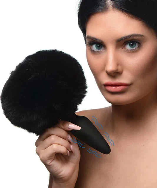 LargeVibratingAnalPlugwithInterchangeableBunnyTail–Black