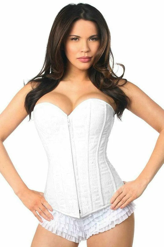 LavishWhiteLaceOverbustCorsetwithFrontZipperClosurebyDaisyCorsetsinSizeS,M,L,XL,2X,3X,4X,5X,or6X