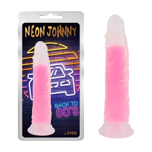 LaViva–“NeonJohnny”8.4″SiliconeDildowithGlow-in-the-DarkCore(Pink)
