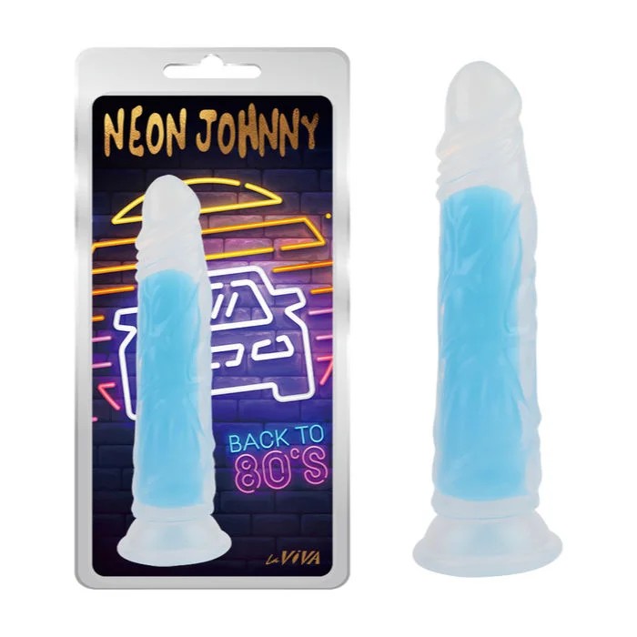 LaViva–“NeonJohnny”8.4″SiliconeDildowithGlow-in-the-DarkCore(Blue)