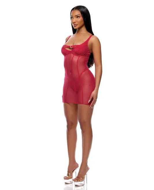 LayersToThisSheerMeshandKnitChemisew/Thong2pcSet–PinkLG