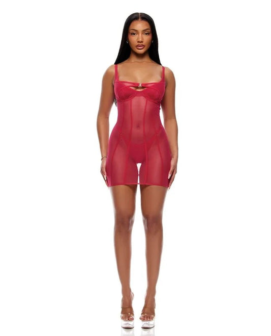 LayersToThisSheerMeshandKnitChemisew/Thong2pcSet–PinkSM