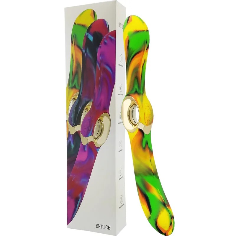 Lealso–EnticeDoubleEndedRechargeableVibrator(MarbledYellowGreenOrangeBlack)