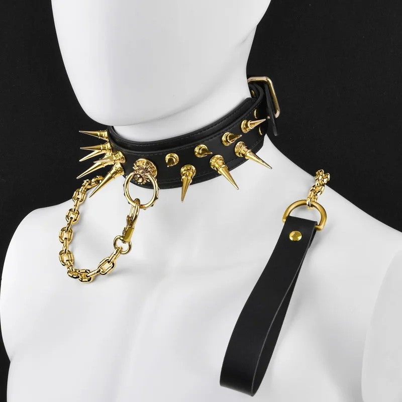 LeatherStrap-onSpikedBDSMCollar–ExtremeRestraintsTrainingandDraggingToys