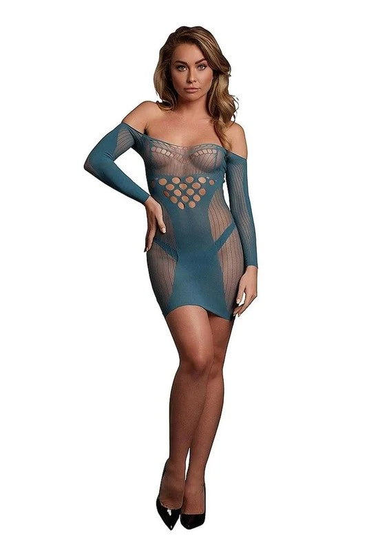LeDesirLongSleevedNetMiniDress