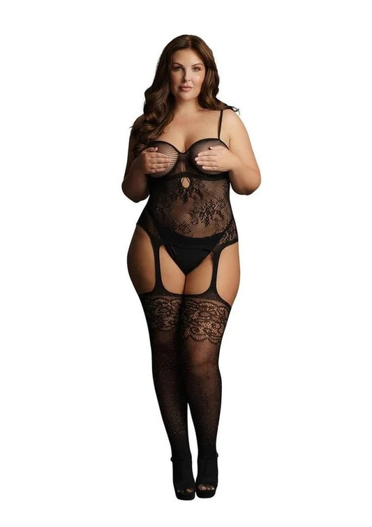 LeDesirSuspenderRhinestoneBodystocking
