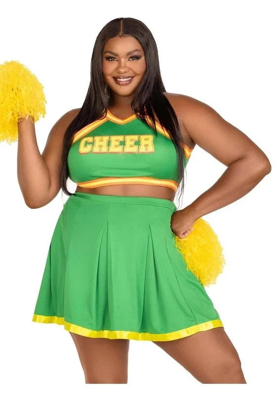 LegAvenueBringItBaddieSetTopwithCheerLogo,PleatedSkirtandPomPom(3Piece)–1x/2x
