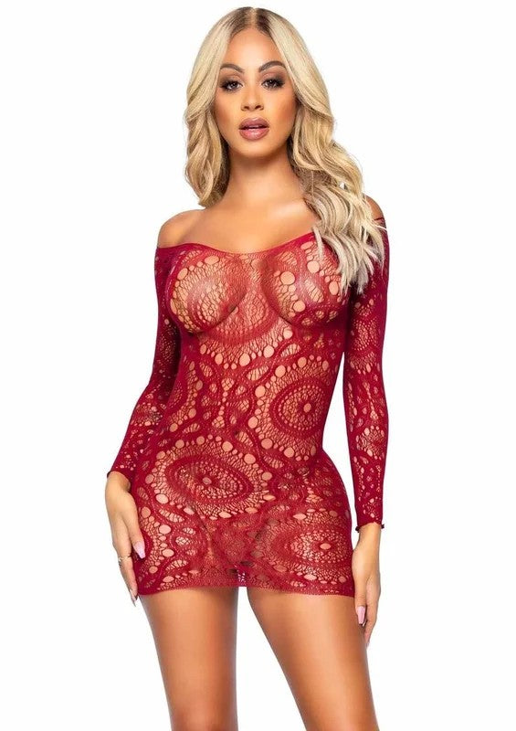 LegAvenueCrochetLaceLongSleevedMiniDress