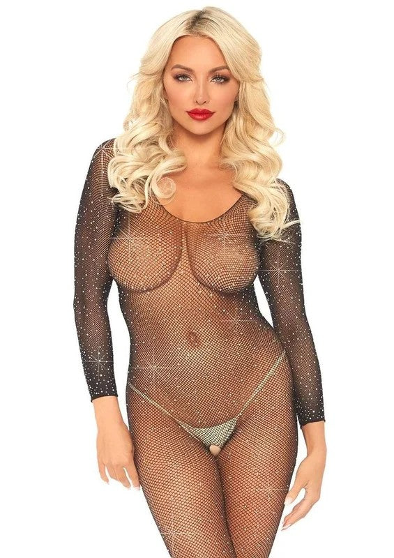 LegAvenueCrystalizedSeamlessFishnetLongSleevedBodysuit