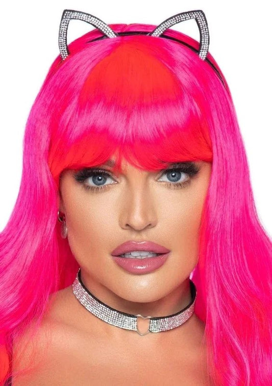 LegAvenueFauxRhinestoneCatEarHeadband/HeartChoker