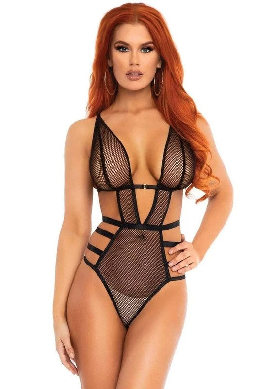 LegAvenueFishnetCutOutStrappyG-StringTeddywithAdjustableStraps