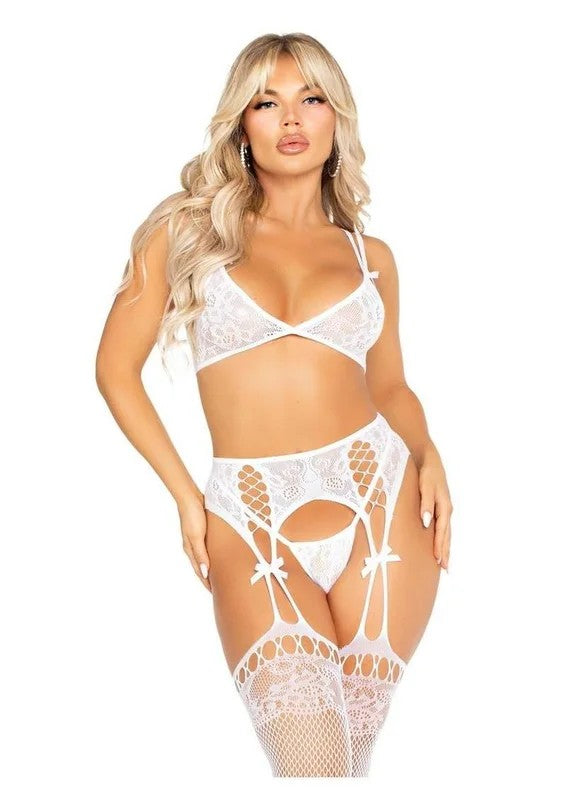 LegAvenueLaceBraTopwithDualStrapDetailG-StringPantyandLaceTopGarterBeltStockings